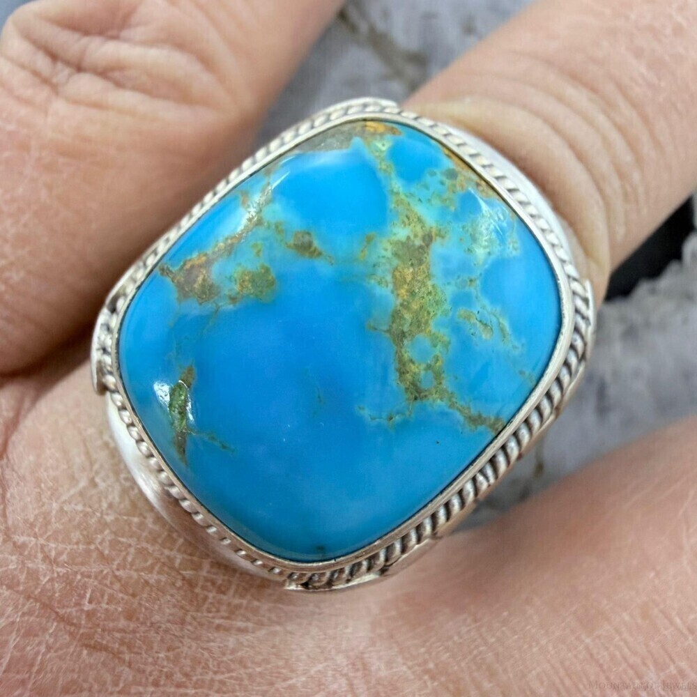 Native American Sterling Square Kingman Turquoise Shield Ring Size 11.25 For Men